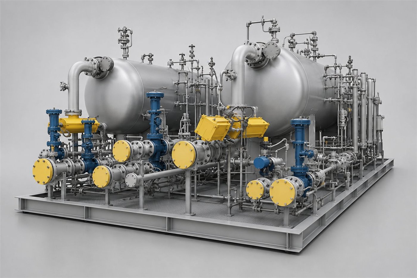 Skid-mounted separator vessels with valve manifold and instrumentation