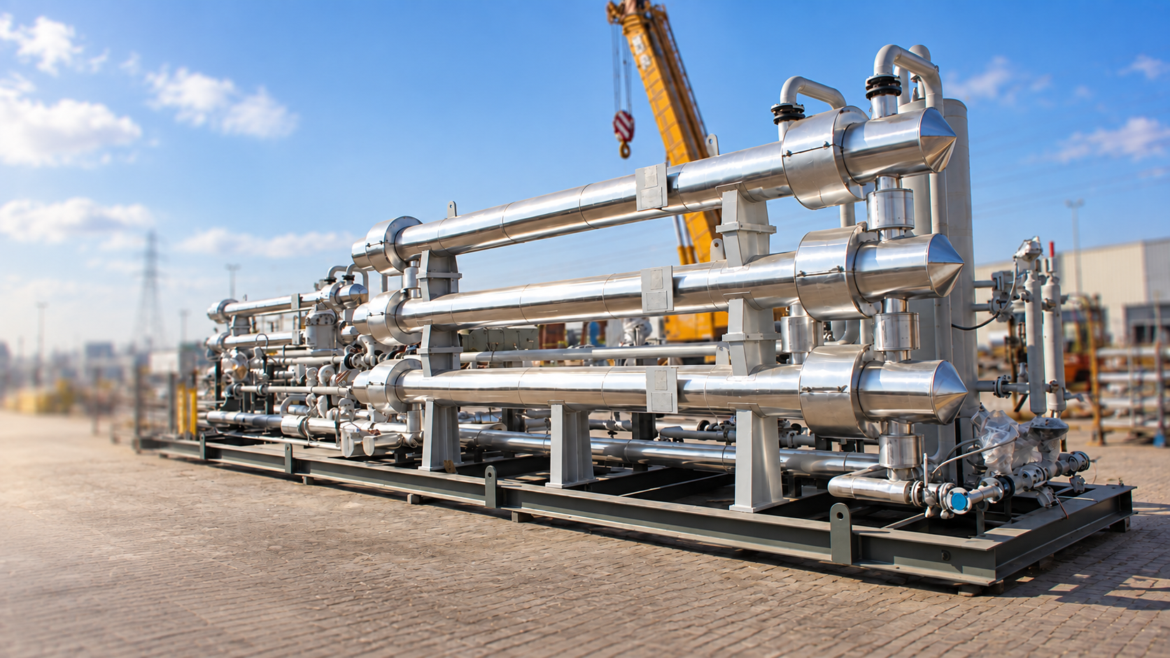 Skid-mounted heat exchangers in a fabrication yard