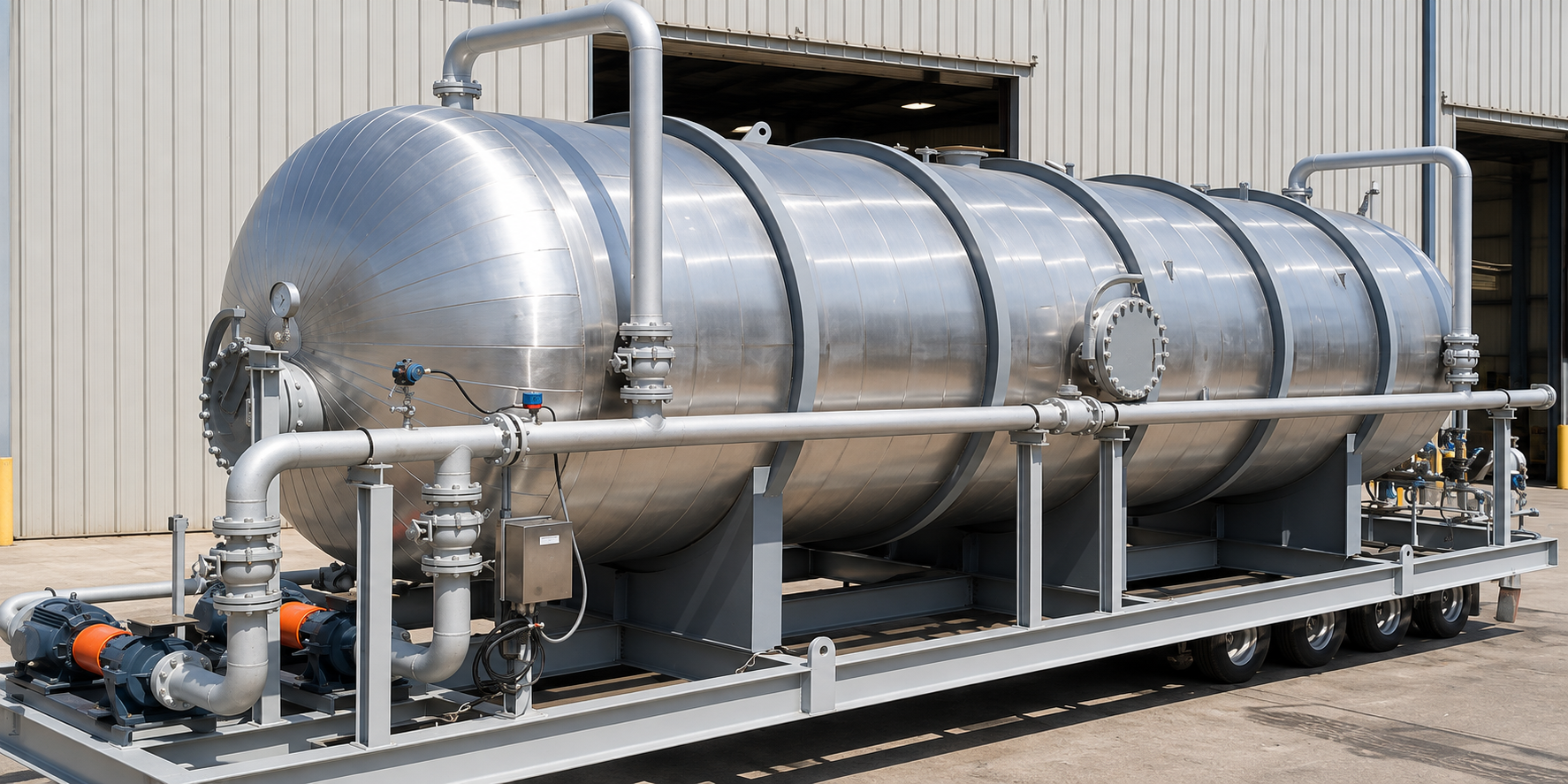 Finished pressure vessel mounted on its skid at SPEC's Jebel Ali facility
