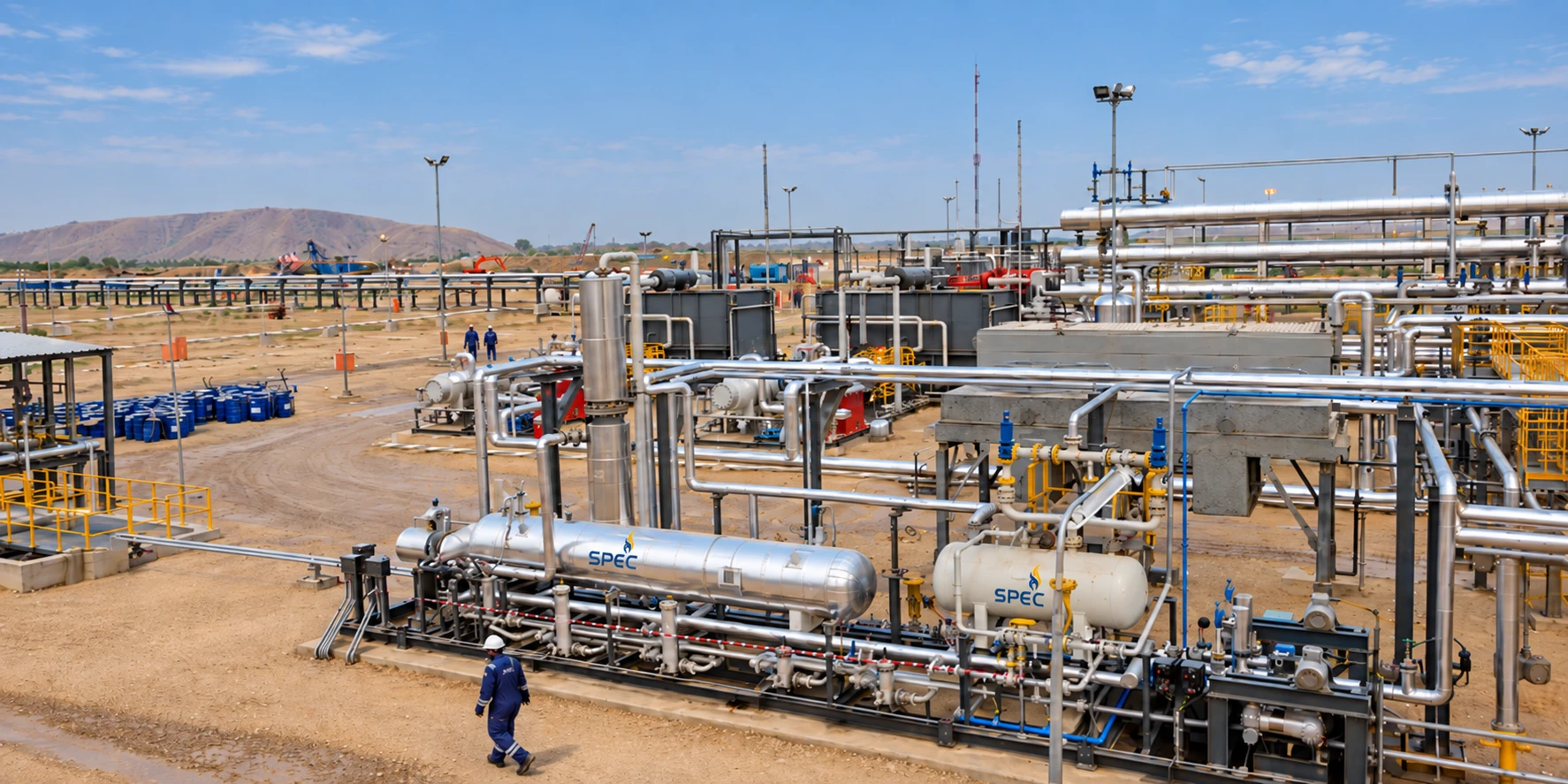 Process skids and treatment equipment at a field production facility