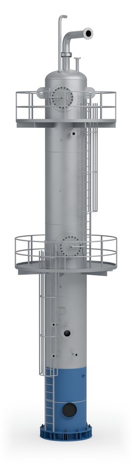 3D render of a contactor column on a skirt with two platforms, ladders and manways