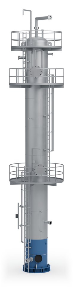 3D render of a stripping column on a skirt with three platforms and caged ladders