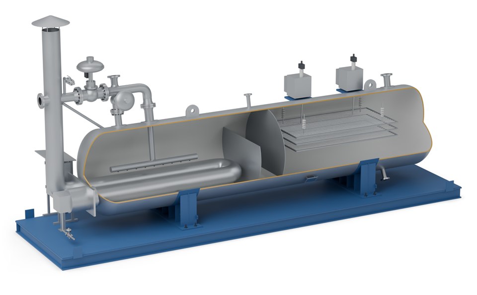 Electrostatic heater treater and desalter, cutaway illustration