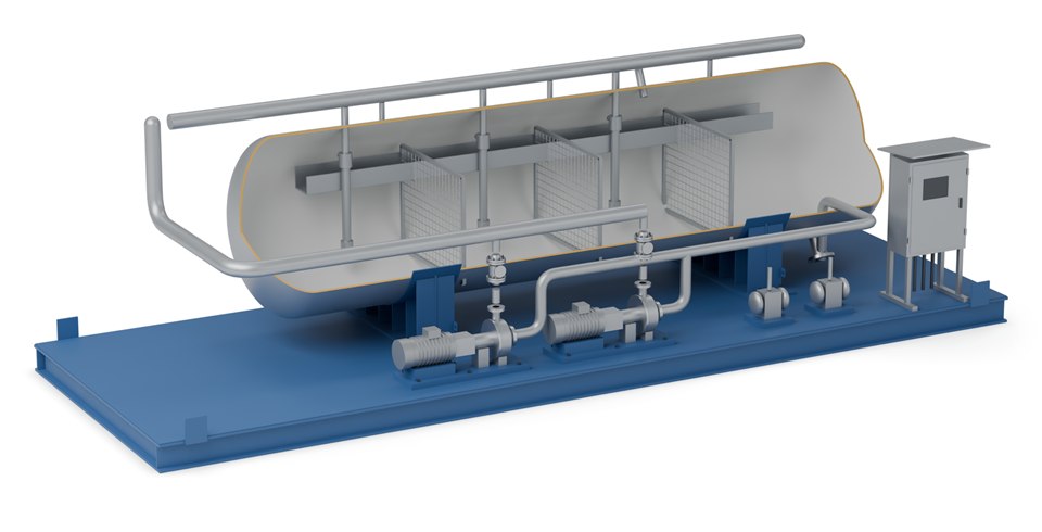 Induced gas flotation unit, cutaway illustration