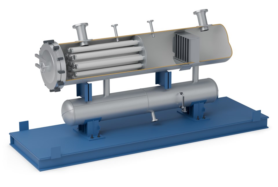 Horizontal double barrel gas filter separator, cutaway illustration