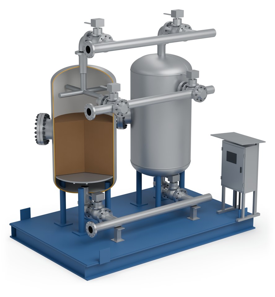 Nutshell filter vessels, cutaway illustration