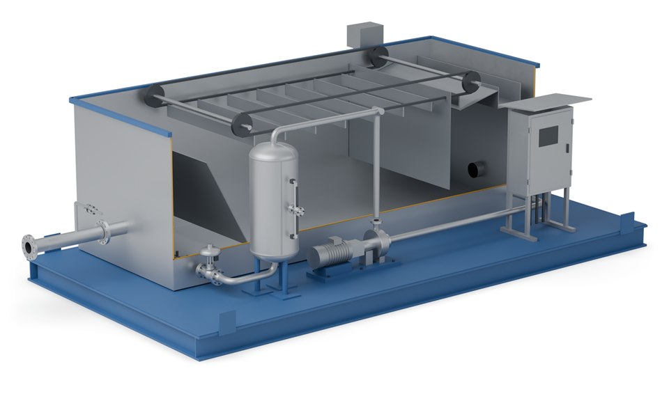 Dissolved air flotation unit, cutaway illustration