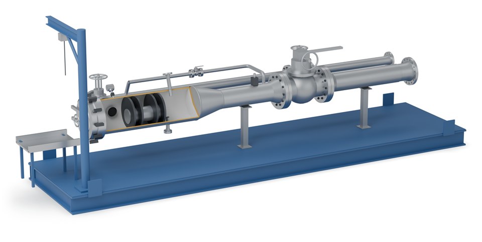 Pig launcher on skid, cutaway illustration