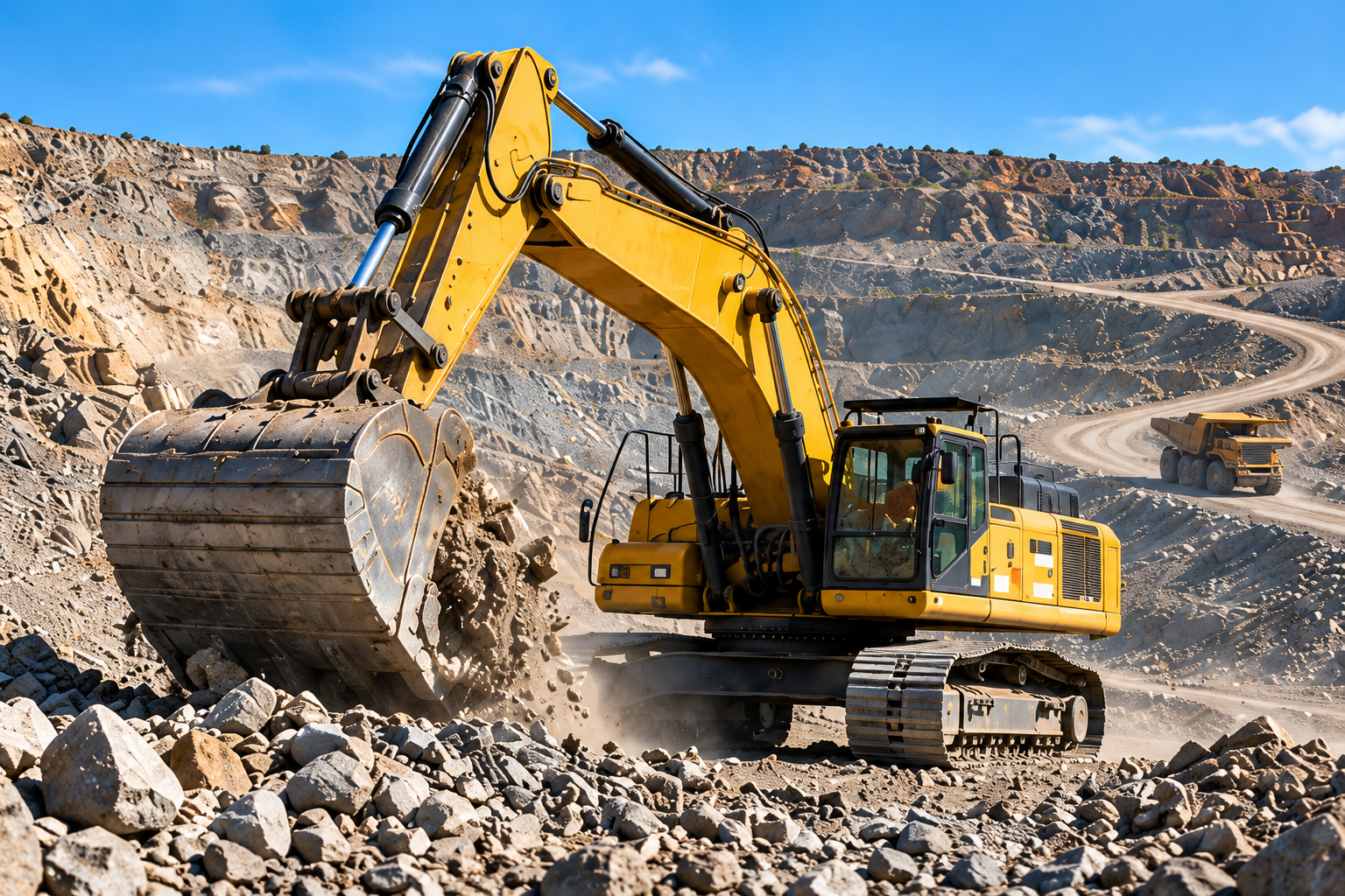 AI-generated illustration of an excavator at a generic mine