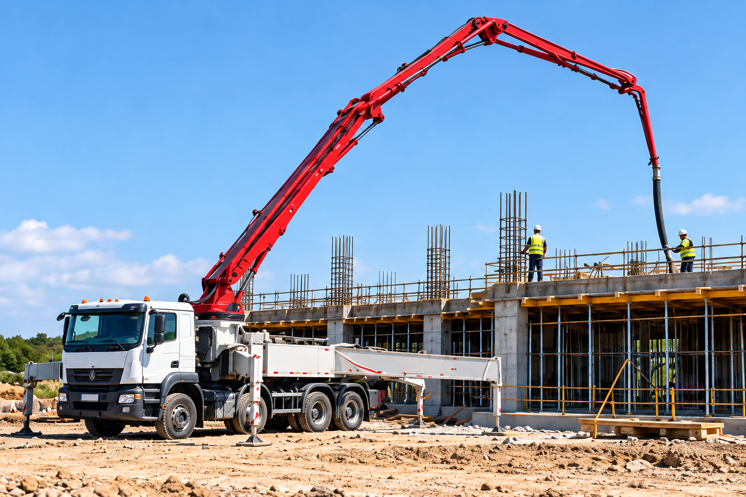 AI-generated illustration of a concrete pump at a generic construction site