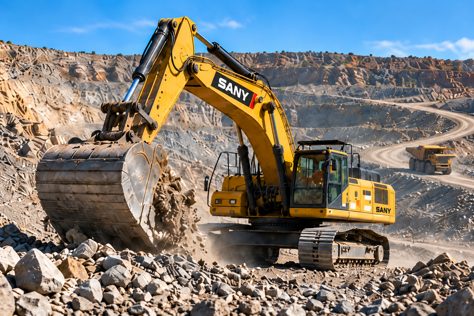 AI illustration of a SANY excavator at an open-pit mine