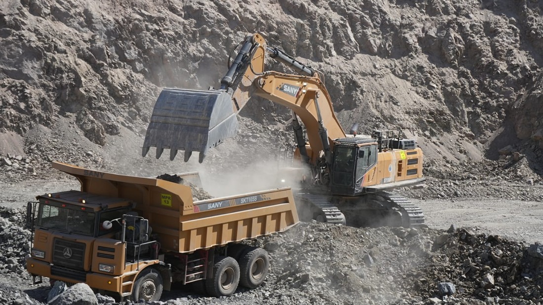 SANY excavator loading a mining haul truck