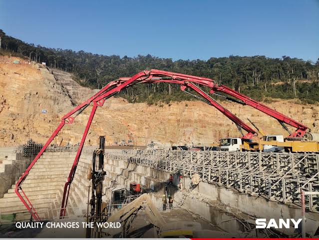SANY concrete pumps at a hydropower construction site