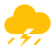 Yellow cloud with lightning bolts and raindrops representing a storm.