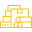 Yellow icon of construction materials including bricks, pipes, and a box.