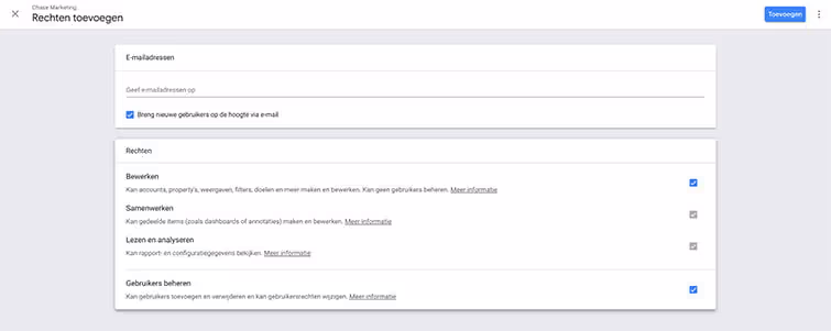 Google Analytics Gebruikersrechten