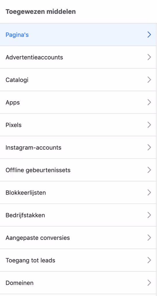 Toegang mogelijkheden Facebook Business Manager