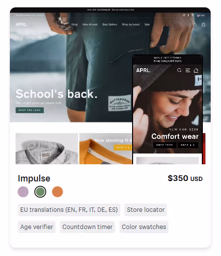 Impulse thema voorbeeld Shopify