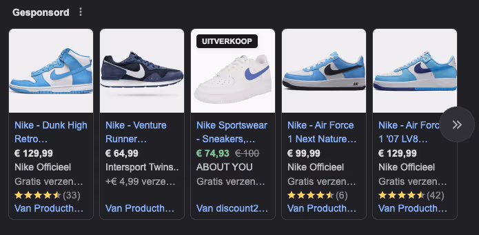 Google shopping feed voorbeeld van Nike schoenen