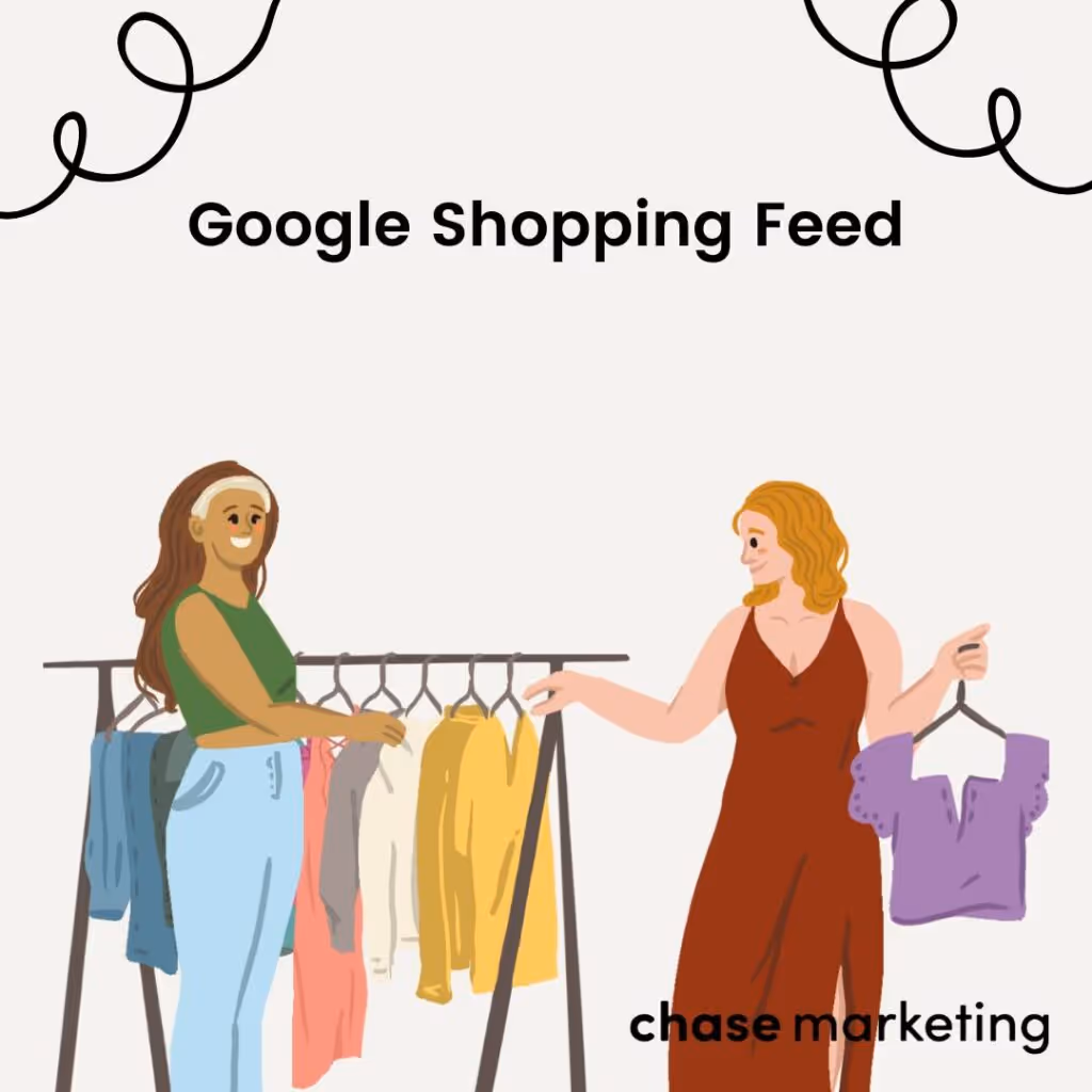 Tekening van twee shoppende vrouwen met Chase marketing logo rechtsonderin
