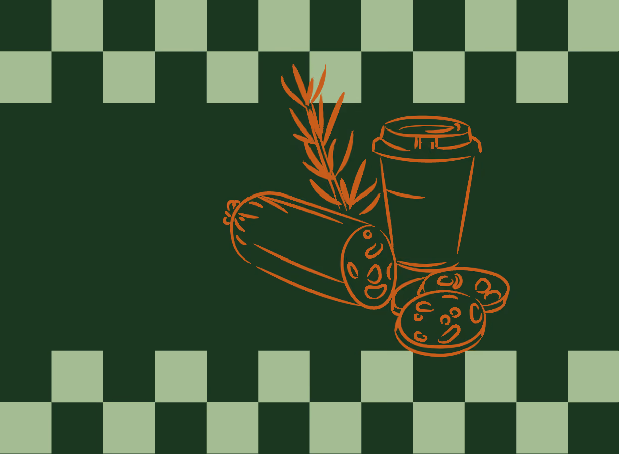 Annie's Provedore green check pattern with deli illustration