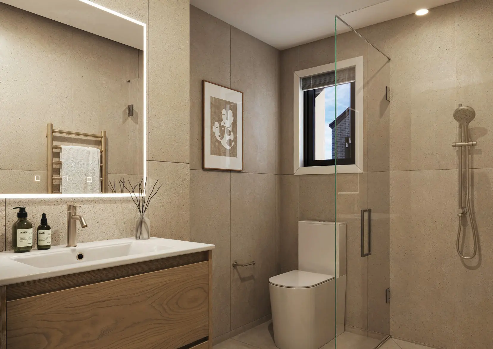 Tiled bathroom in an Eden Group home at 9 Kesteven Avenue, Glendowie.