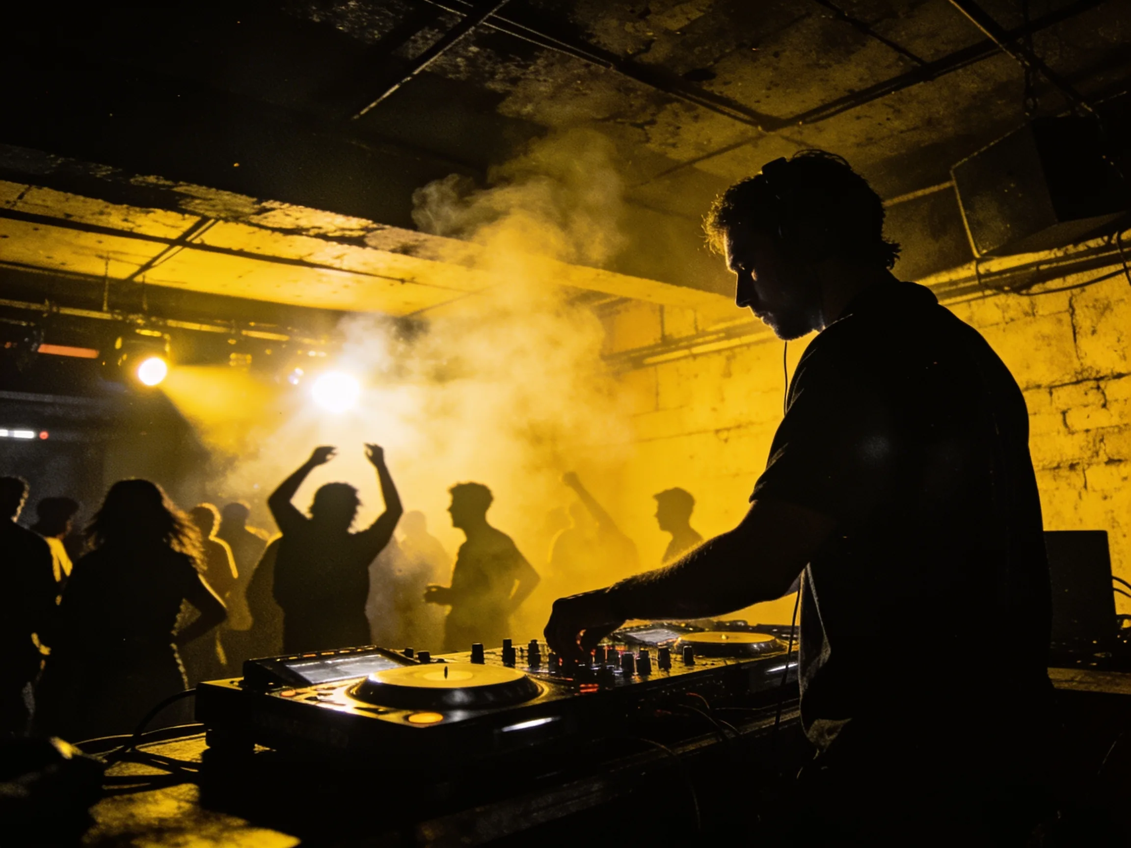 DJ am Pult vor tanzender Menge bei einer Doinkers Kellerclub Session