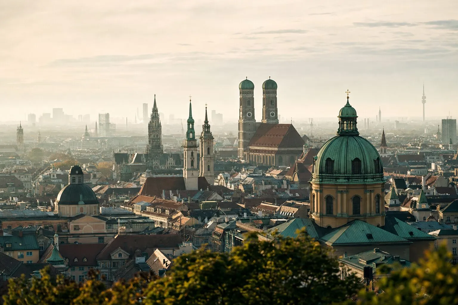 Blick über die Dächer einer Altstadt am Morgen