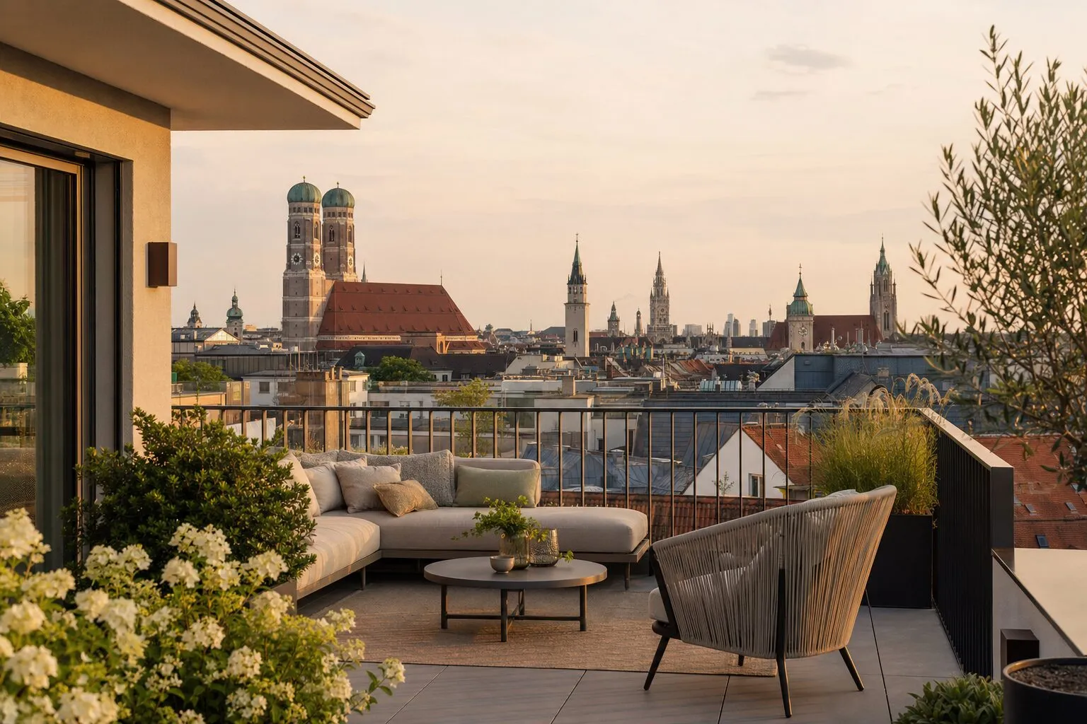 Dachterrasse über den Dächern der Stadt