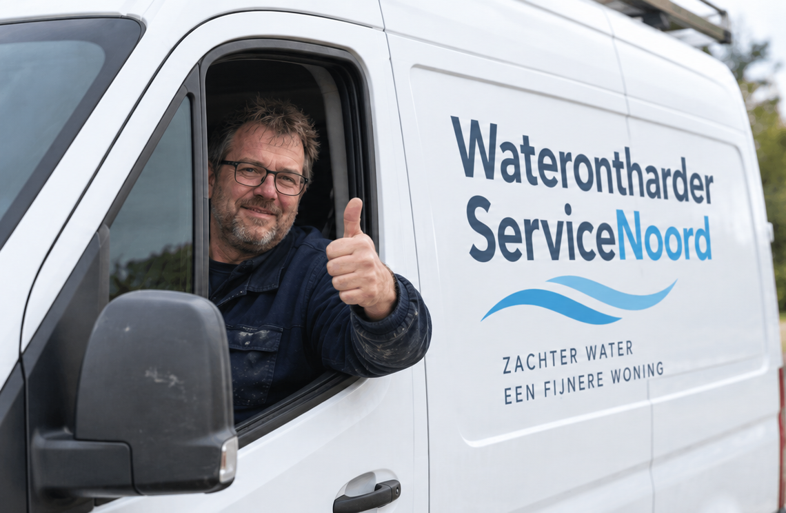 Monteur van waterontharder service in een servicebus