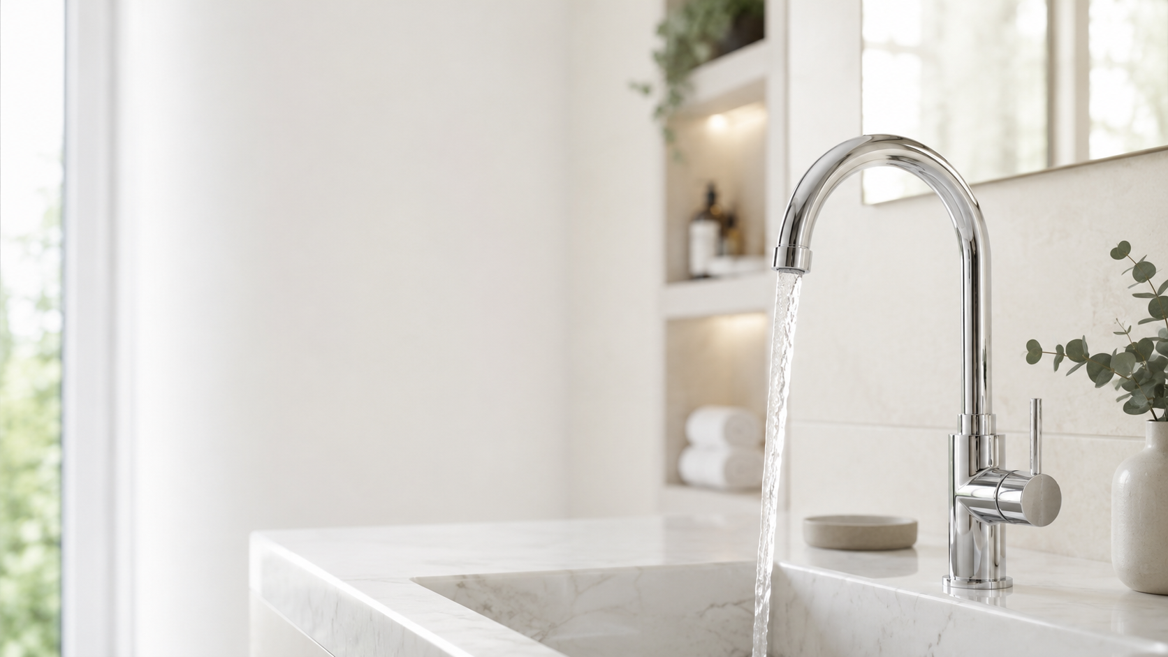 Stromend water uit een moderne kraan