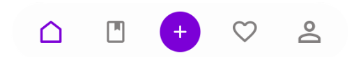 The berp app home screen, showing the four navigation icons along the bottom with the purple plus button in the middle