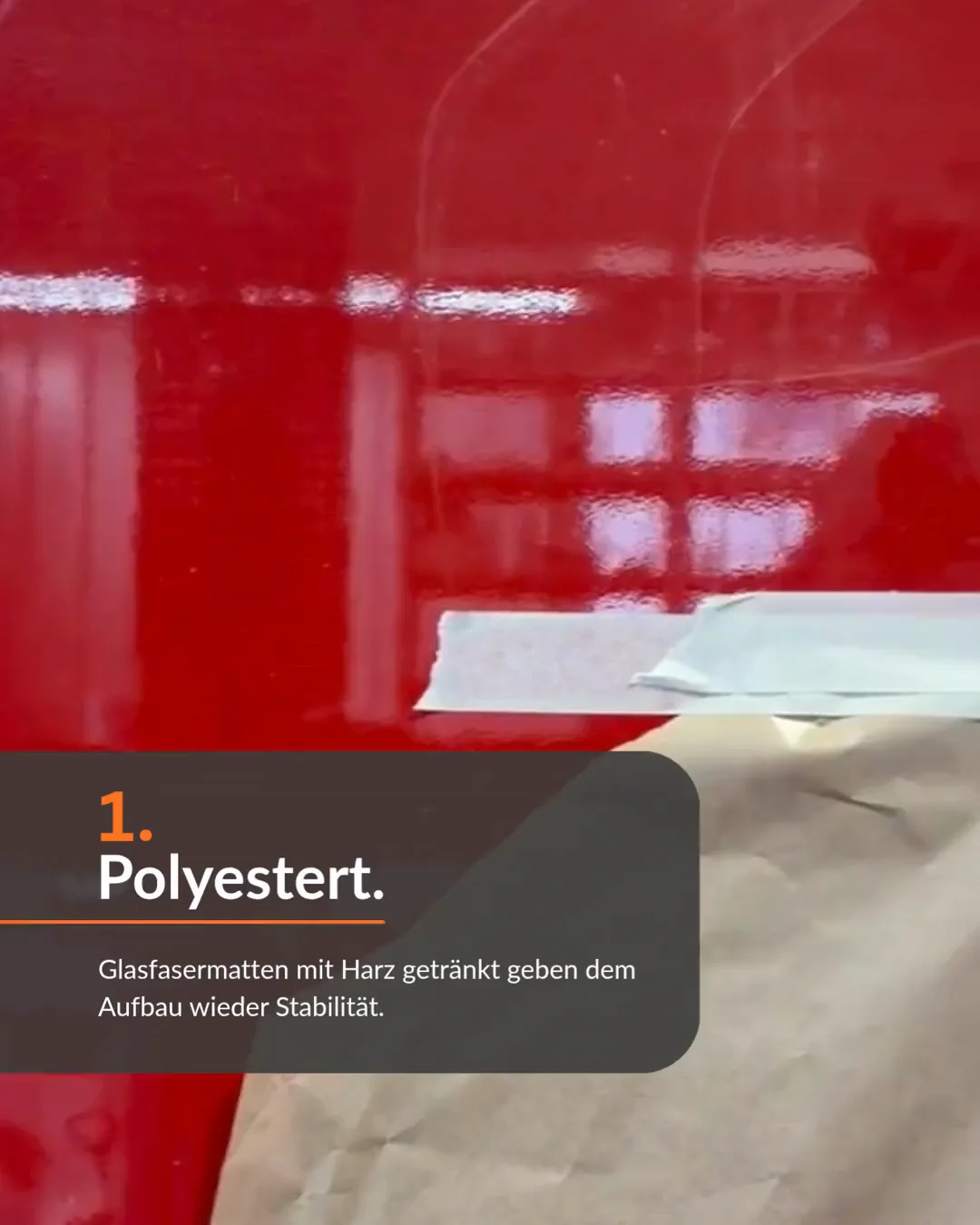 Video, Schritt 1: Polyestert. Glasfasermatten mit Harz getraenkt geben dem Aufbau wieder Stabilitaet