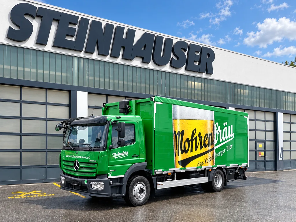 Kofferaufbau von Steinhauser fuer Brauerei und Getraenkehandel