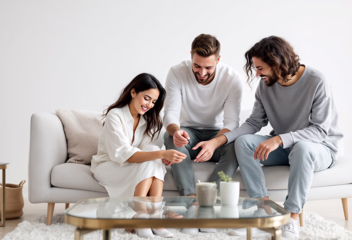 A couple relaxing together in the living room of their new home