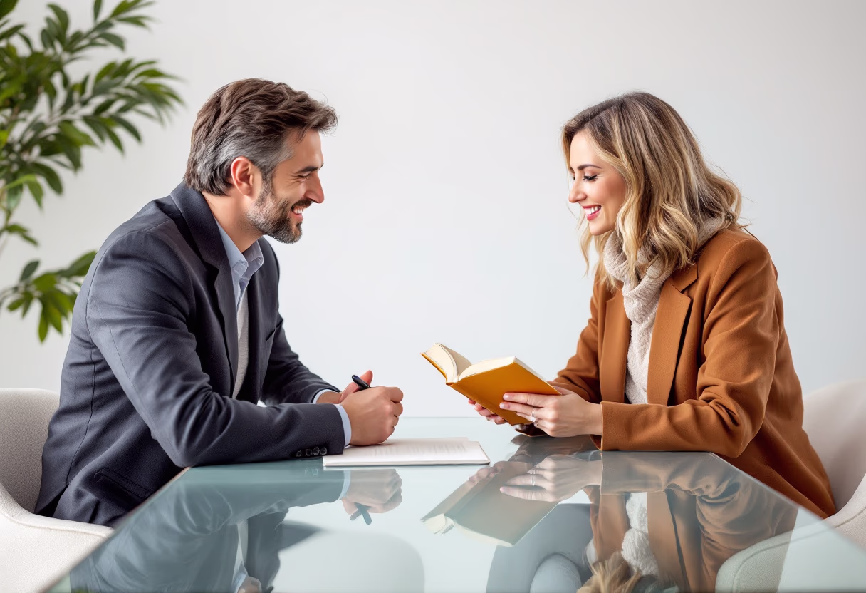 An adviser talking a client through their circumstances at a desk