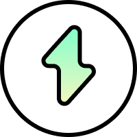 Green gradient lightning bolt icon inside a white circle.