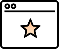 Browser window icon with a beige star in the center.