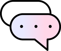 Two overlapping speech bubbles, one white and one pink with three black dots indicating typing or conversation.