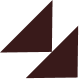 Two dark brown right-angled triangles pointing diagonally with space between them on a white background.
