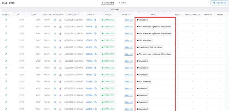 AI Call Activity Dashboard
