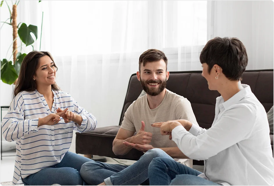 Team collaborating in a discussion