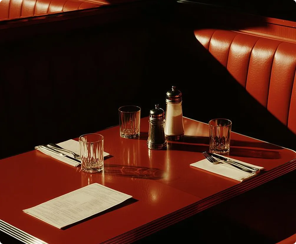 Restaurant booth with a set table