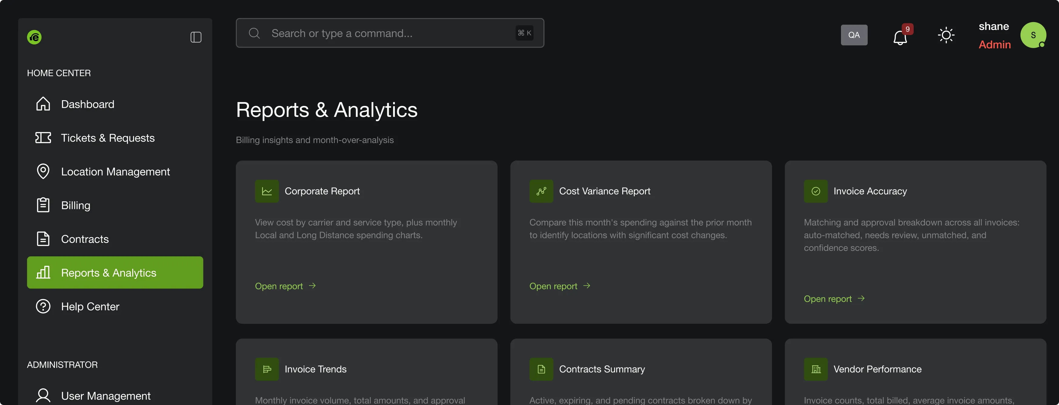 Simplicity reports and analytics screen