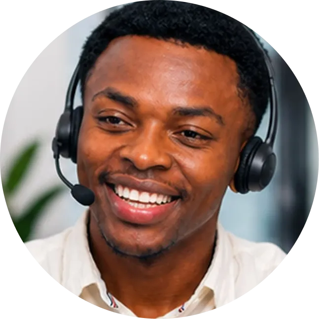 Smiling Juvo support agent wearing a headset