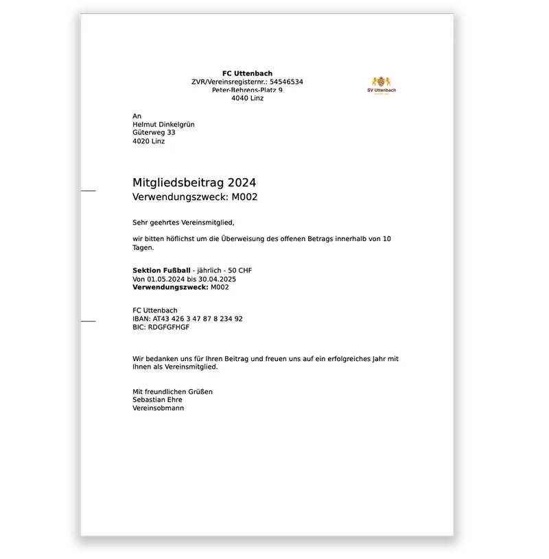 Vorschreibungsvorlage
