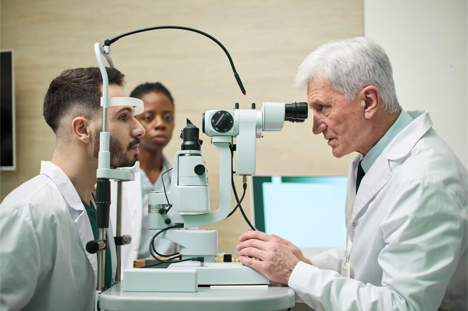 eye doctor. checking a patient