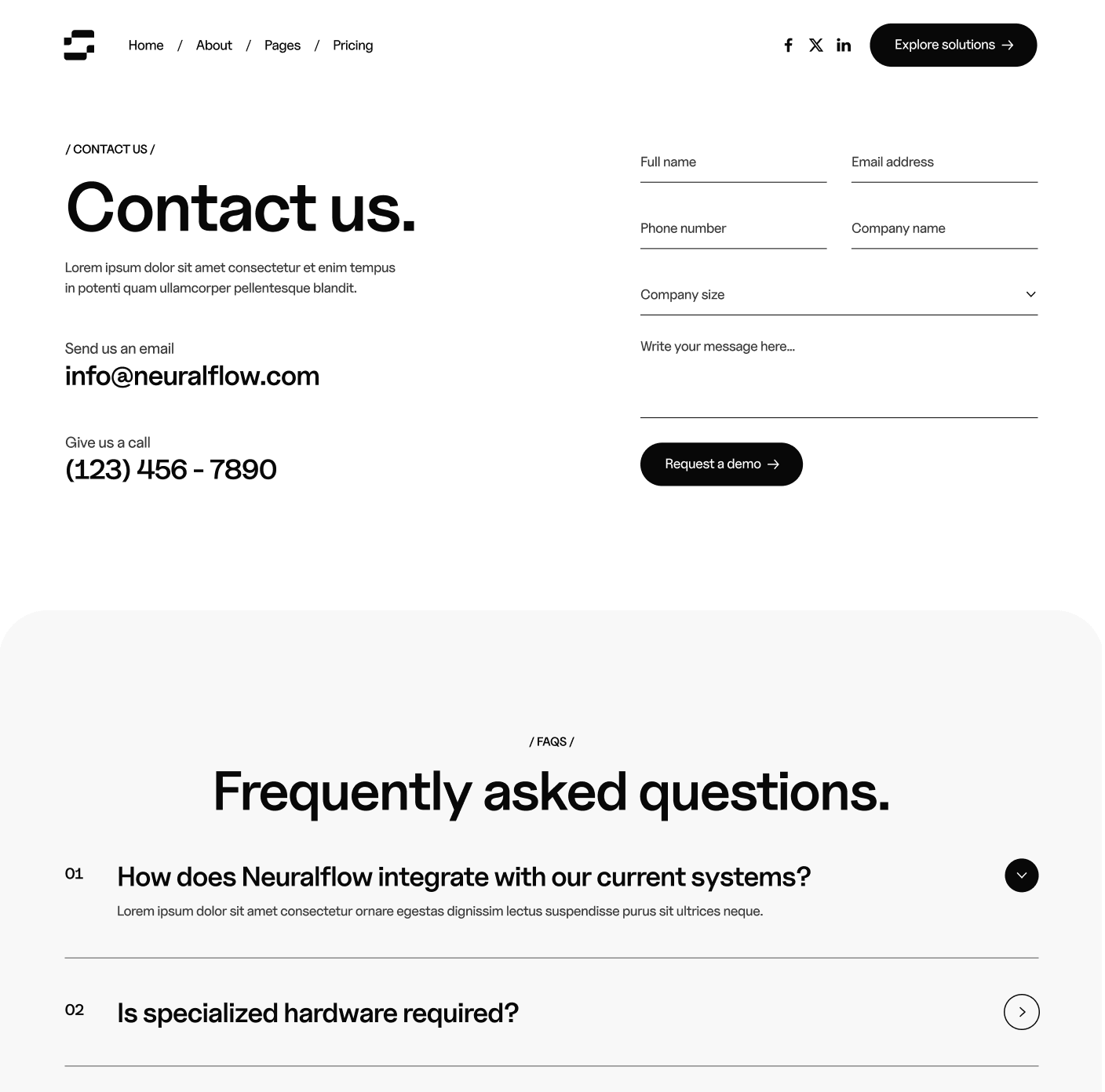Neuralflow - Contact V1 Main Page - AI Solutions Webflow Template | BRIX Template