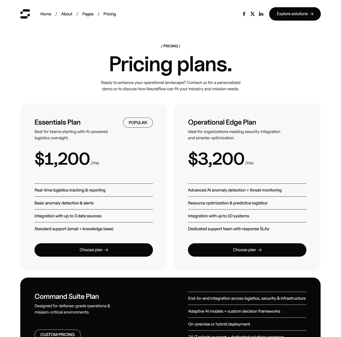 Neuralflow - Pricing Main Page - AI Solutions Webflow Template | BRIX Template