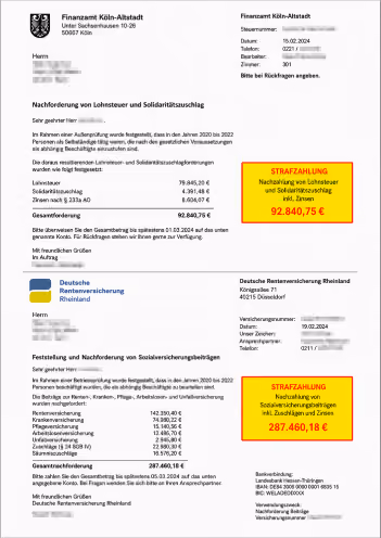 Ausschnitt eines Bescheids zur Sozialversicherungspflicht mit markierter Nachzahlung